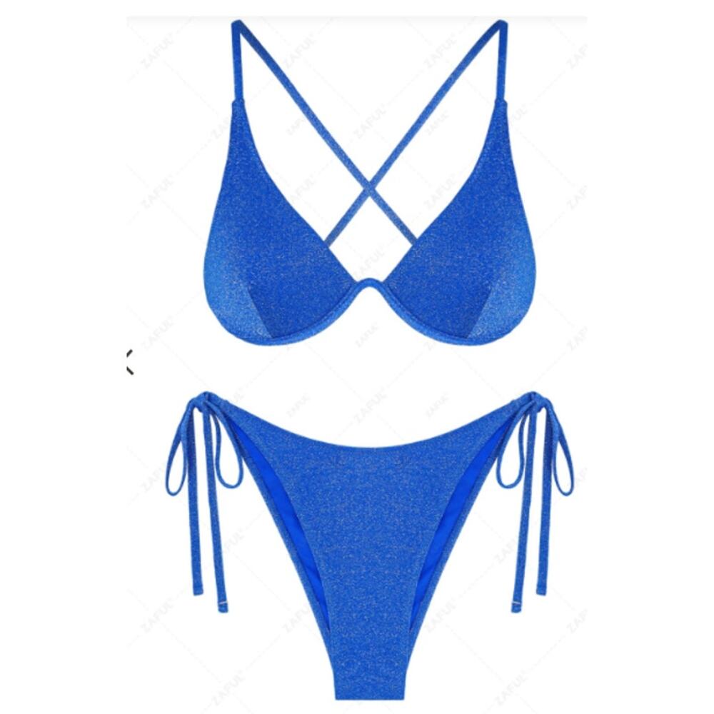 ZAFUL Metallic Criss Cross Tie Side Monowire Bikini Swimwear NWT Size 10